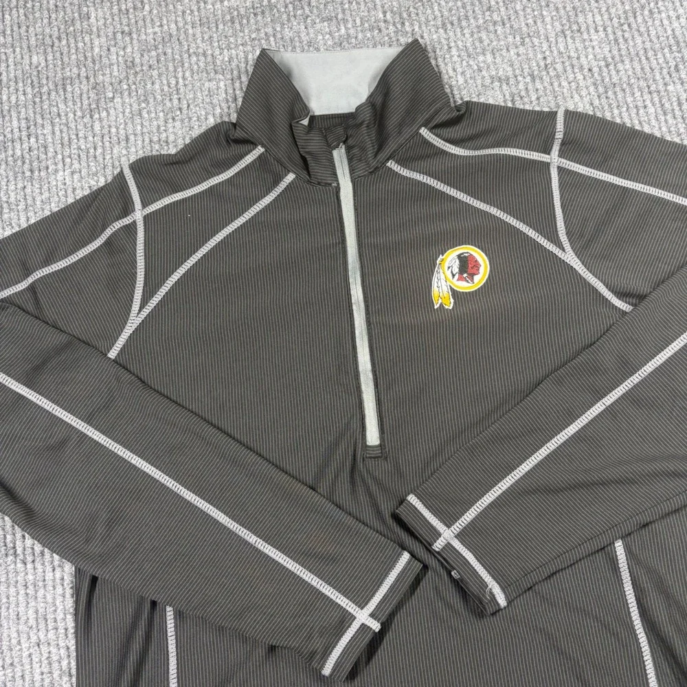 Antigua Pullover Men's L Washington Redskins NFL Quarter Zip Gray Striped
